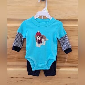 NWT Carter's Boy's 2 Pc Set 3 Months Winter Dog Baby Blue Sweatpants Baby Gift